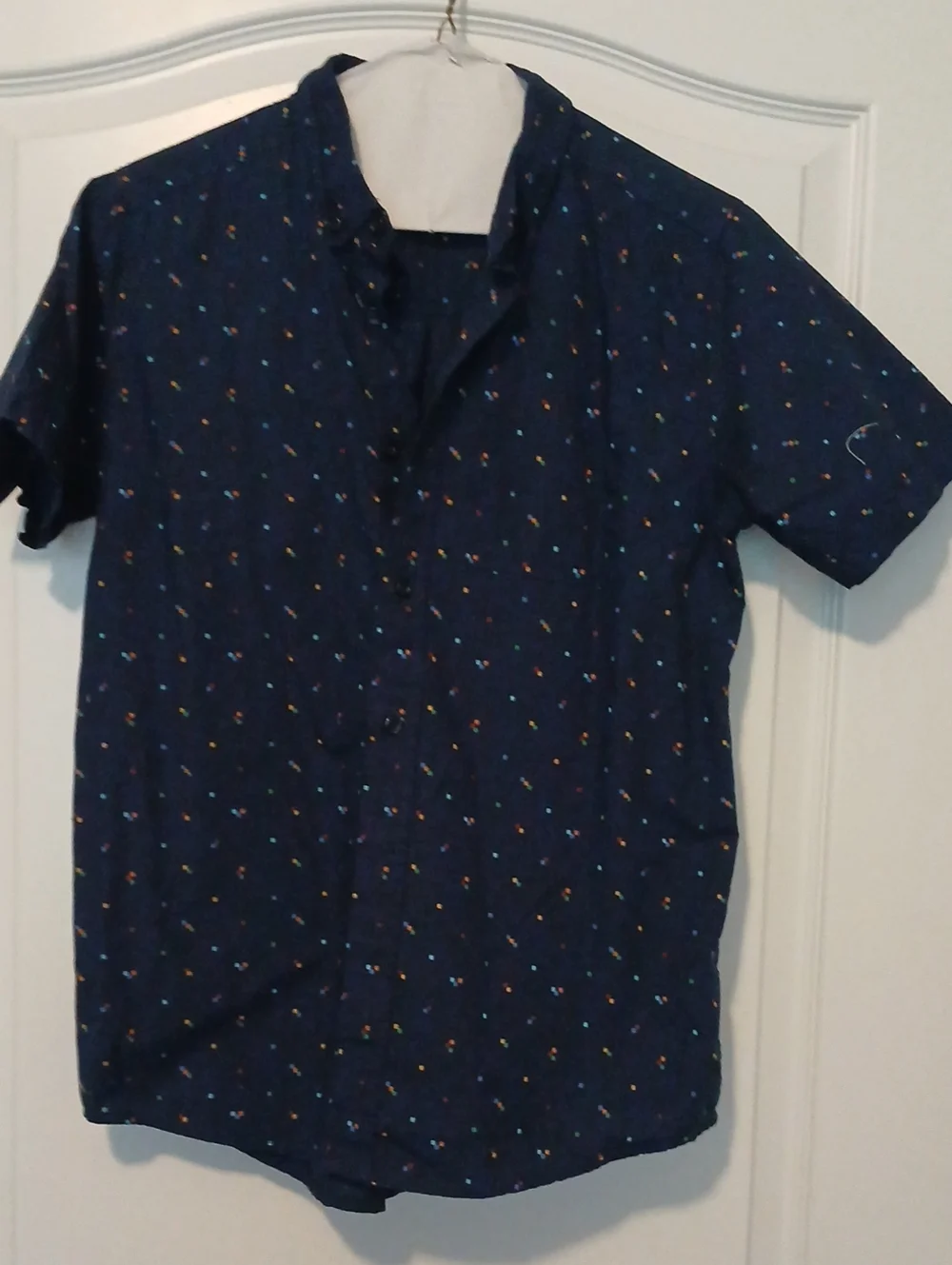 The Children's Place Navy Short-Sleeve Button-Down with Multicolor Micro Dots
